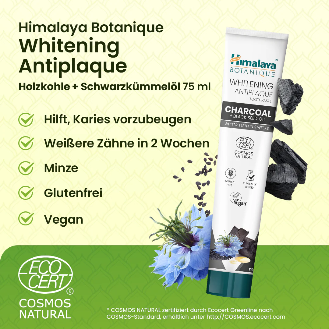 Himalaya Botanique Whitening Antiplaque Zahnpasta Holzkohle + Schwarzkümmelöl 75 ml - Image 2